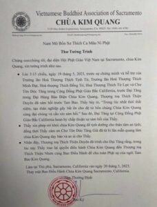  Thư Tường Trình của Ban Điều Hành chùa Kim Quang công bố